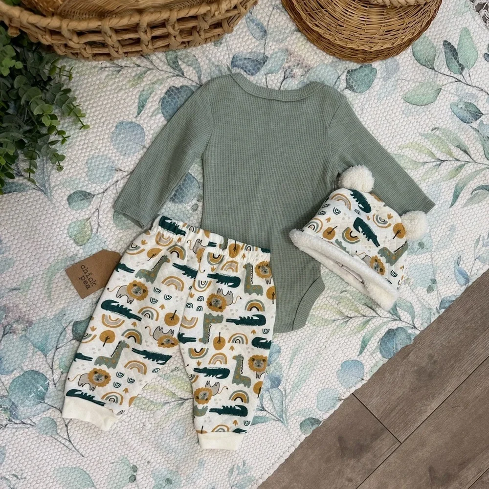 New Chick Pea Baby Boy 3 Piece Cozy Modern Boho Outfit Set 0-3 Months